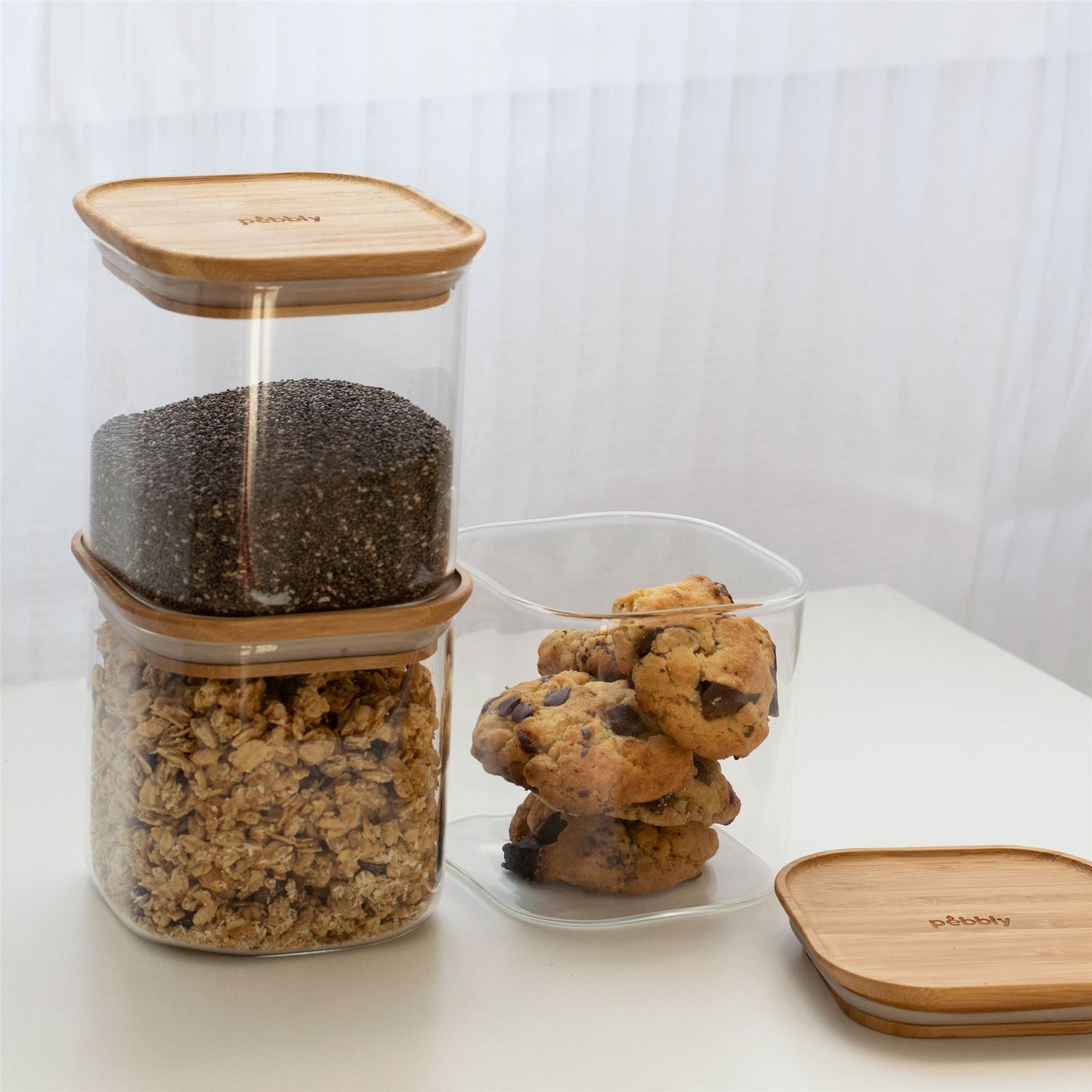 3 X Glass Storage Canisters - 800Ml