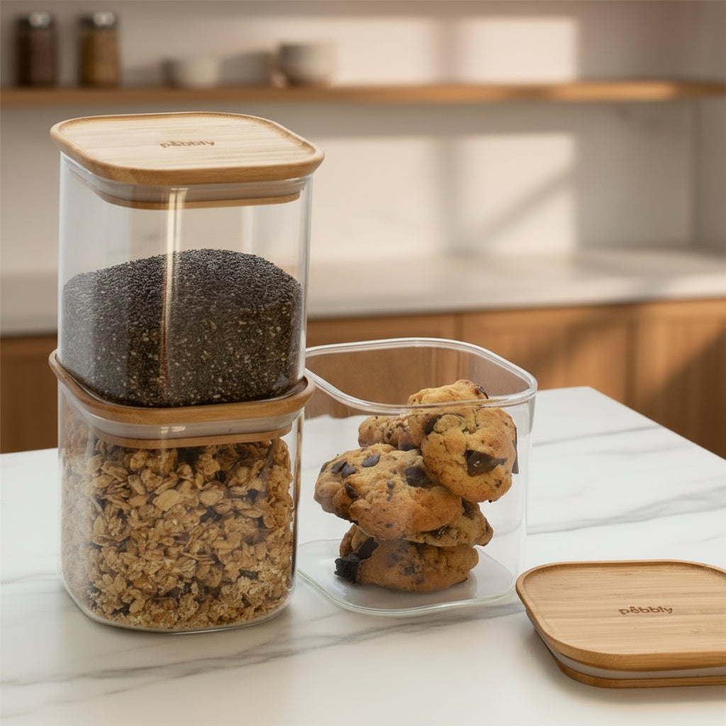 3 X Glass Storage Canisters - 800Ml