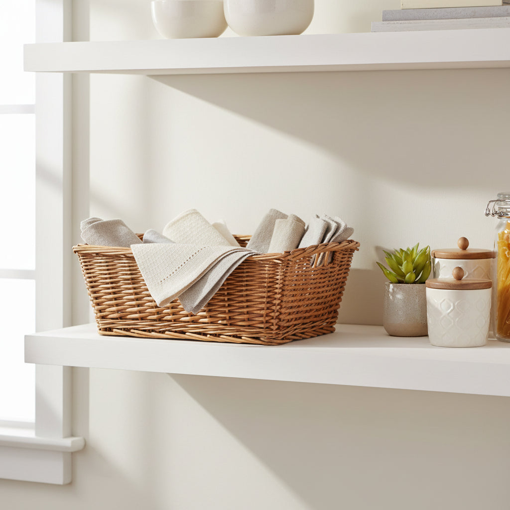 Woven brown basket on a white background