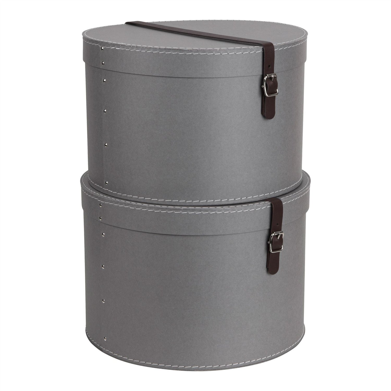 Set of 2 Hat Boxes with Leather Strap - Rut - Not A Boring Box APFE