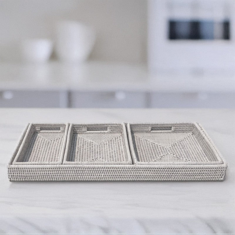 Set of 4 Nesting Decorative Rattan Trays