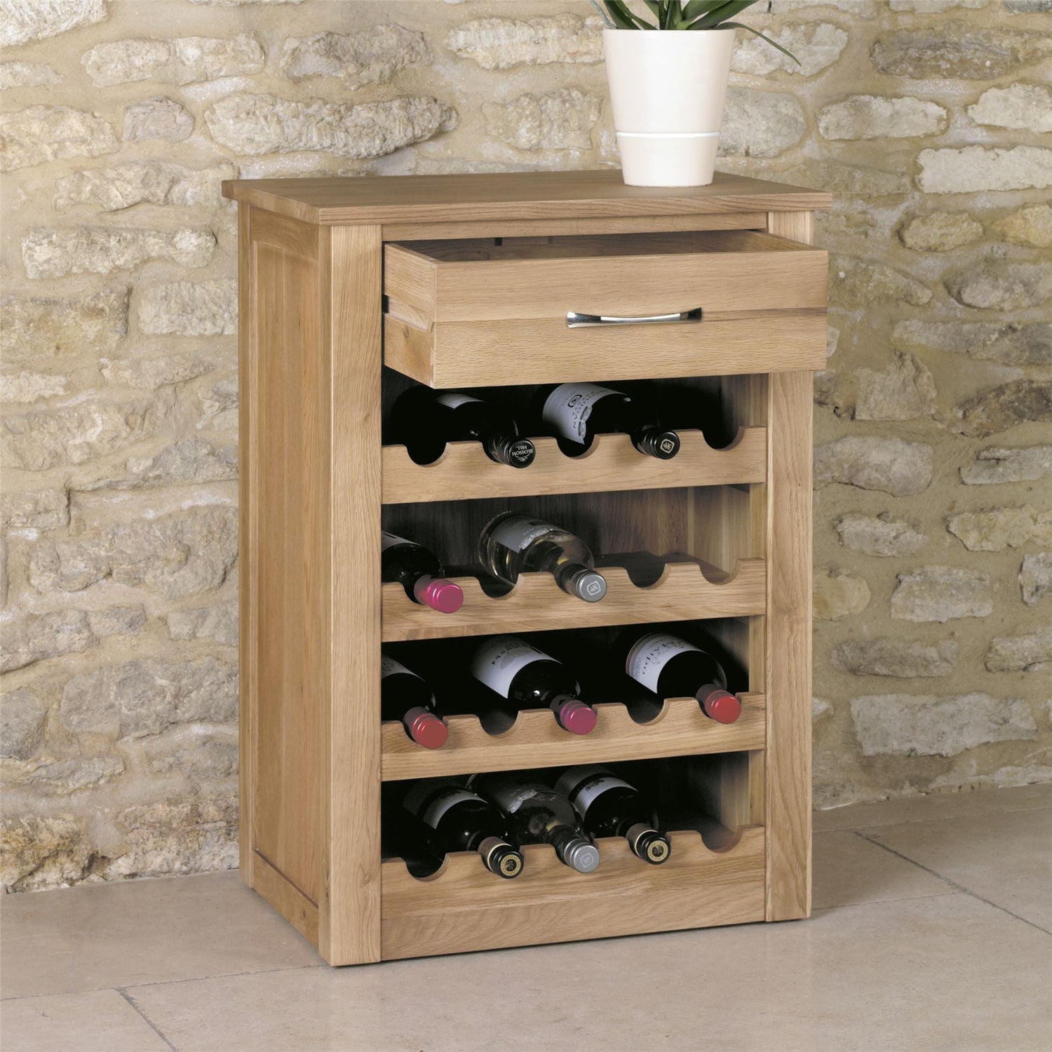 Solid Oak Wine Rack Lamp Table - Mobel