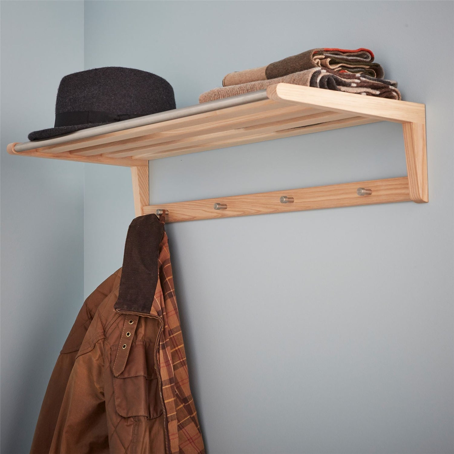 Wooden Coat Rack & Shelf