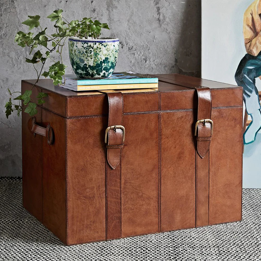 Buffalo Leather Storage Trunk - Medium