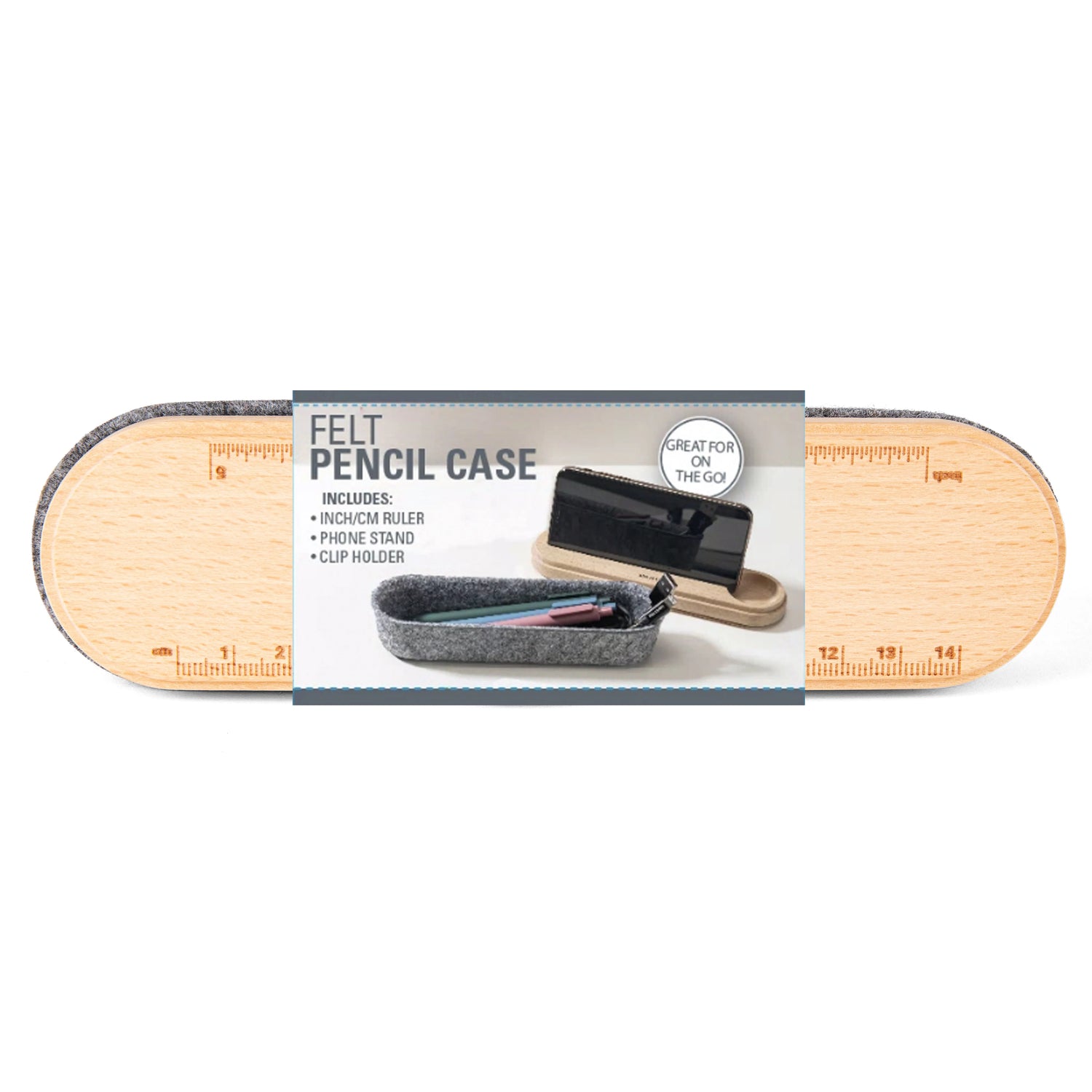 Felt Pencil Case with Phone Stand Lid