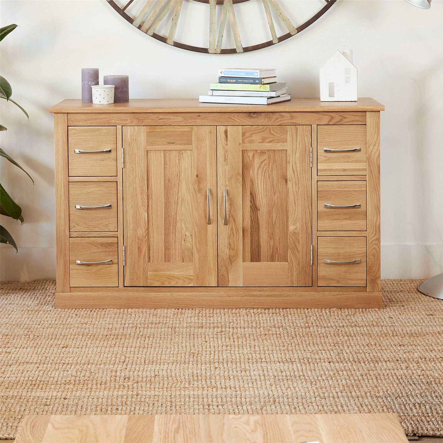 Solid Oak 6 Drawer Side Board - Mobel