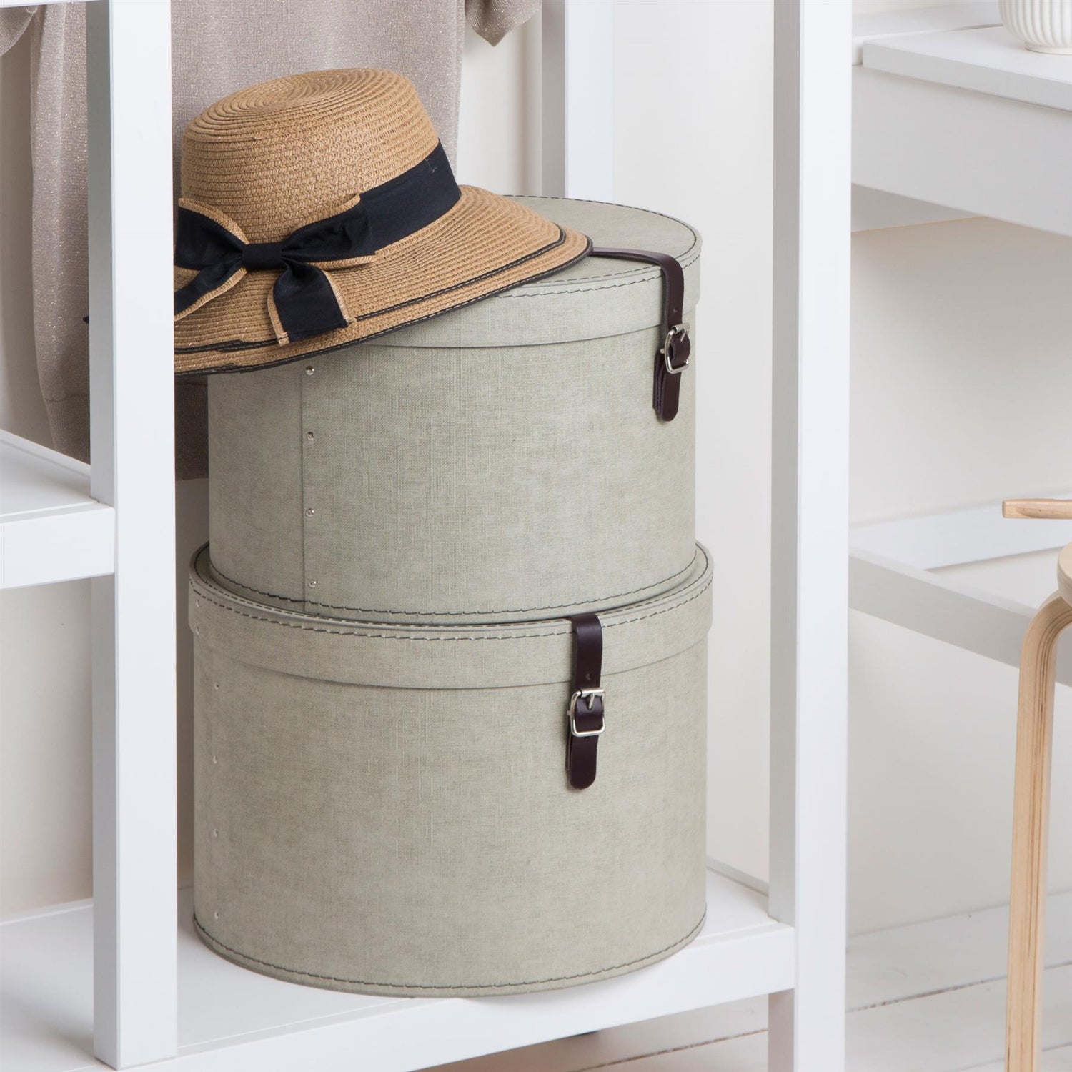 Set of 2 Hat Boxes with Leather Strap - Rut - Not A Boring Box APFE