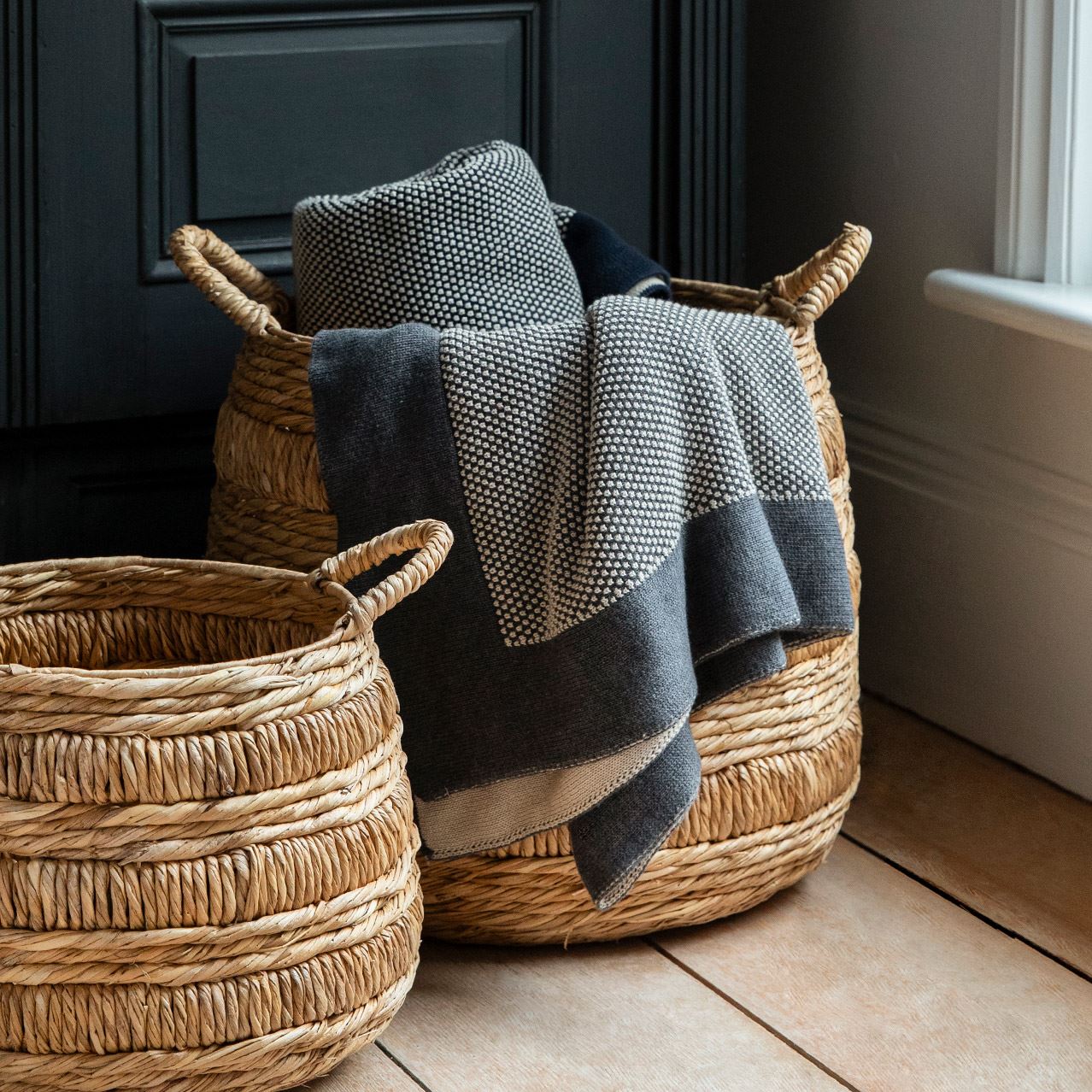 Large Round Woven Storage Basket - Bilberry
