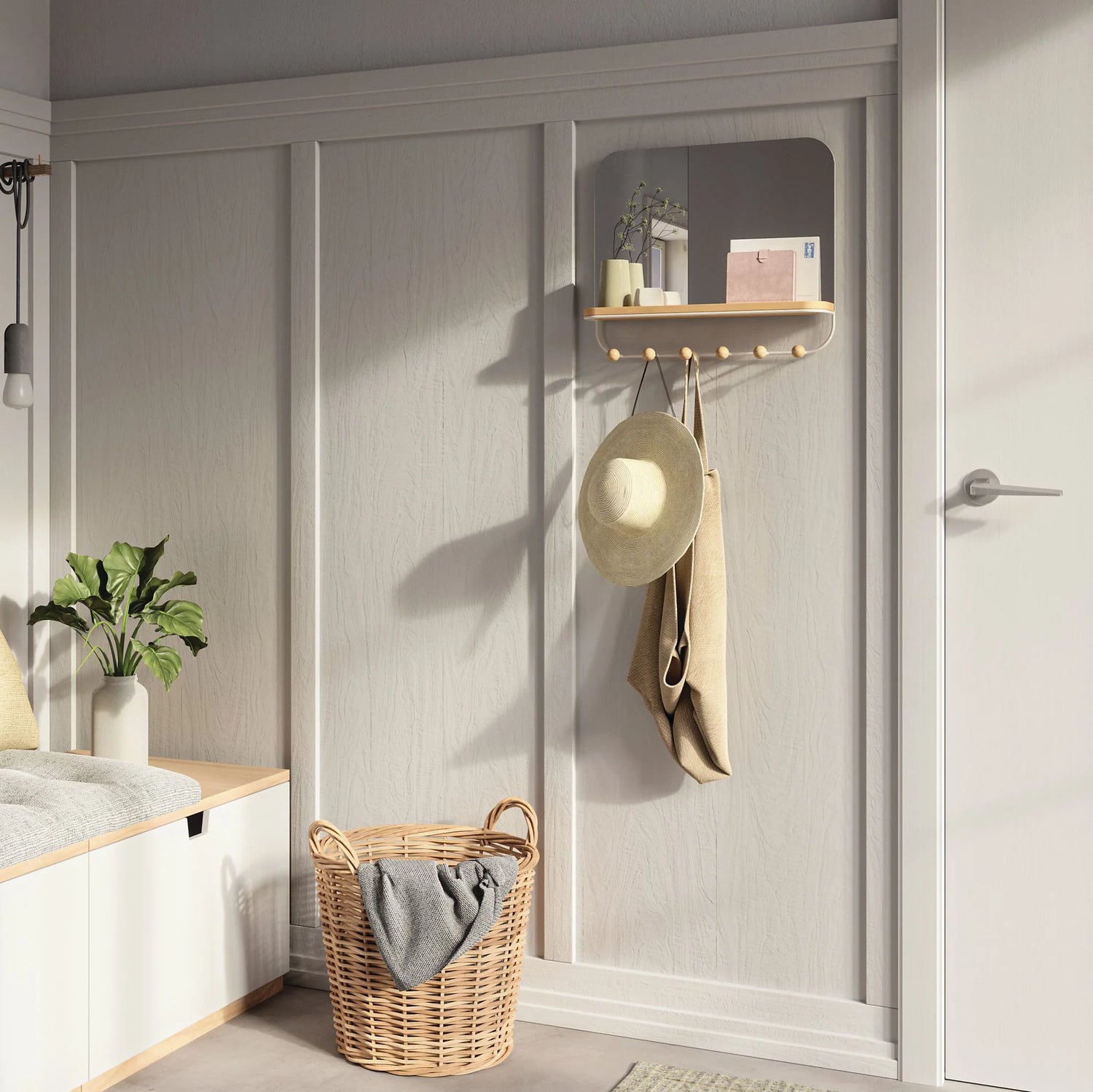 Mirror With Storage Hooks And Tray - Estique