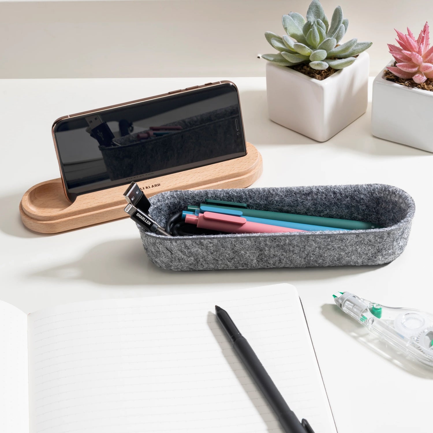 Felt Pencil Case with Phone Stand Lid