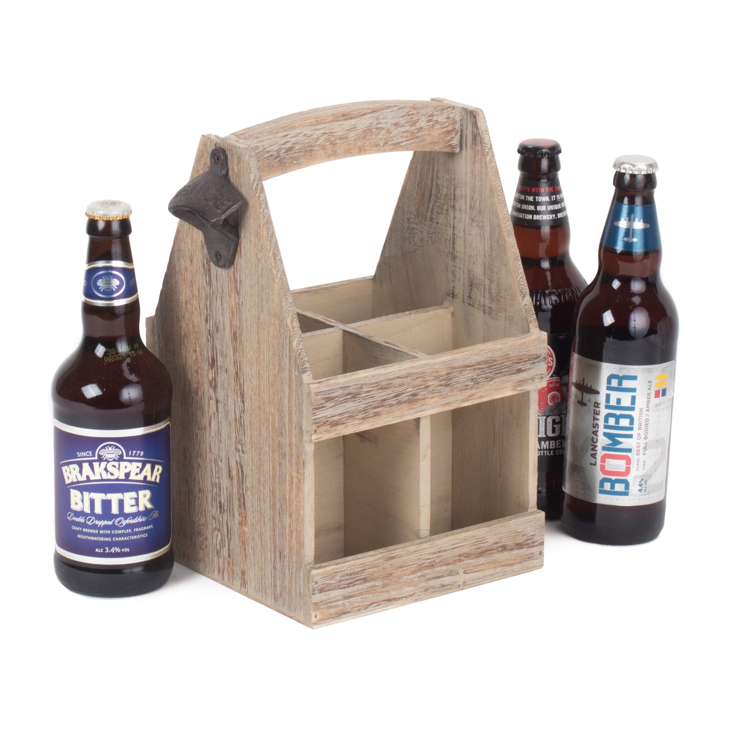 Wooden Bottle Carrier with Bottle Opener