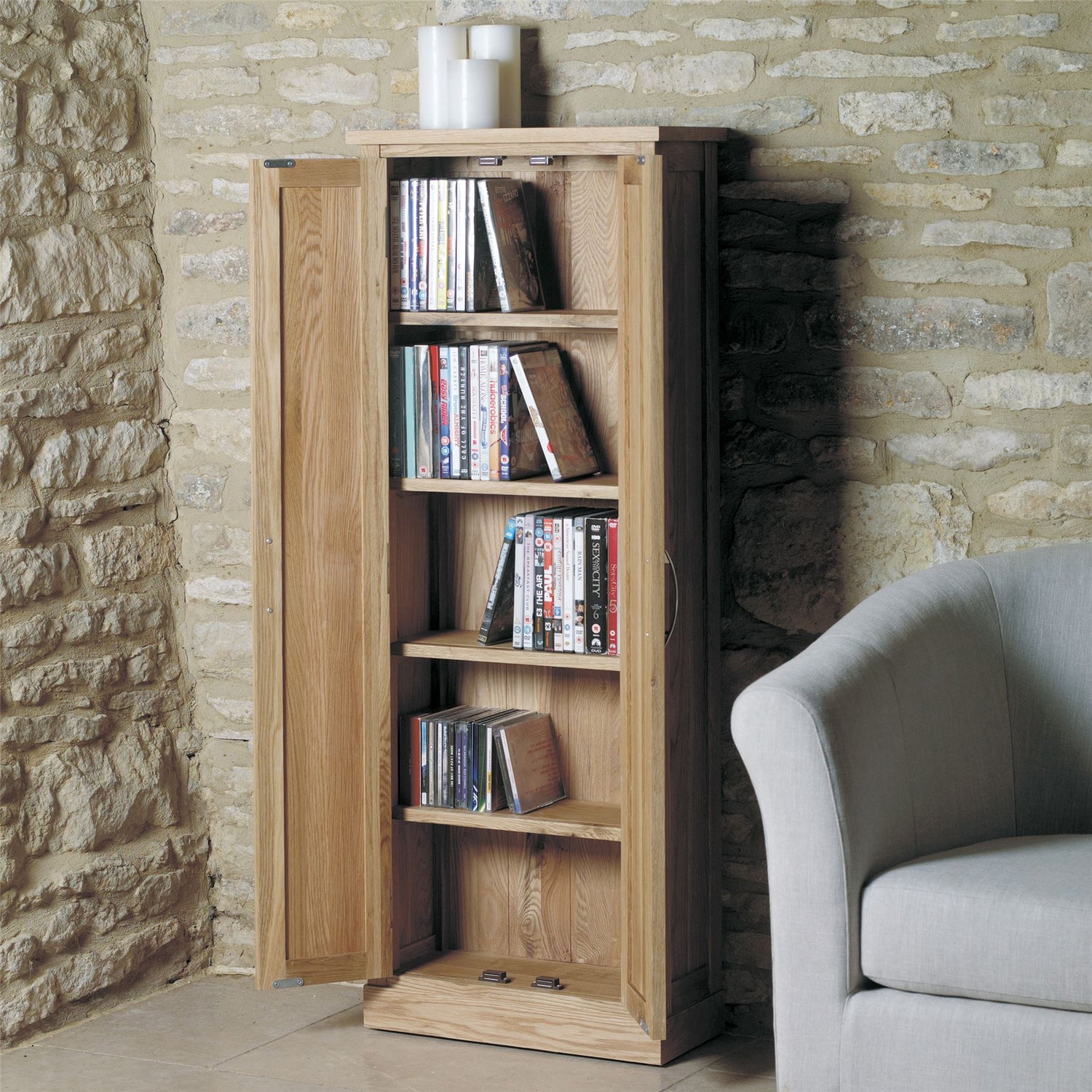 Solid Oak Dvd & Cd Storage Cupboard - Mobel