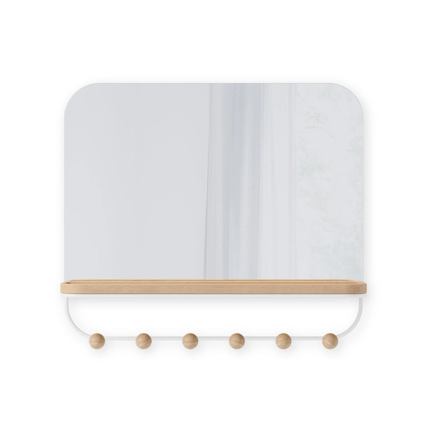 Mirror With Storage Hooks And Tray - Estique