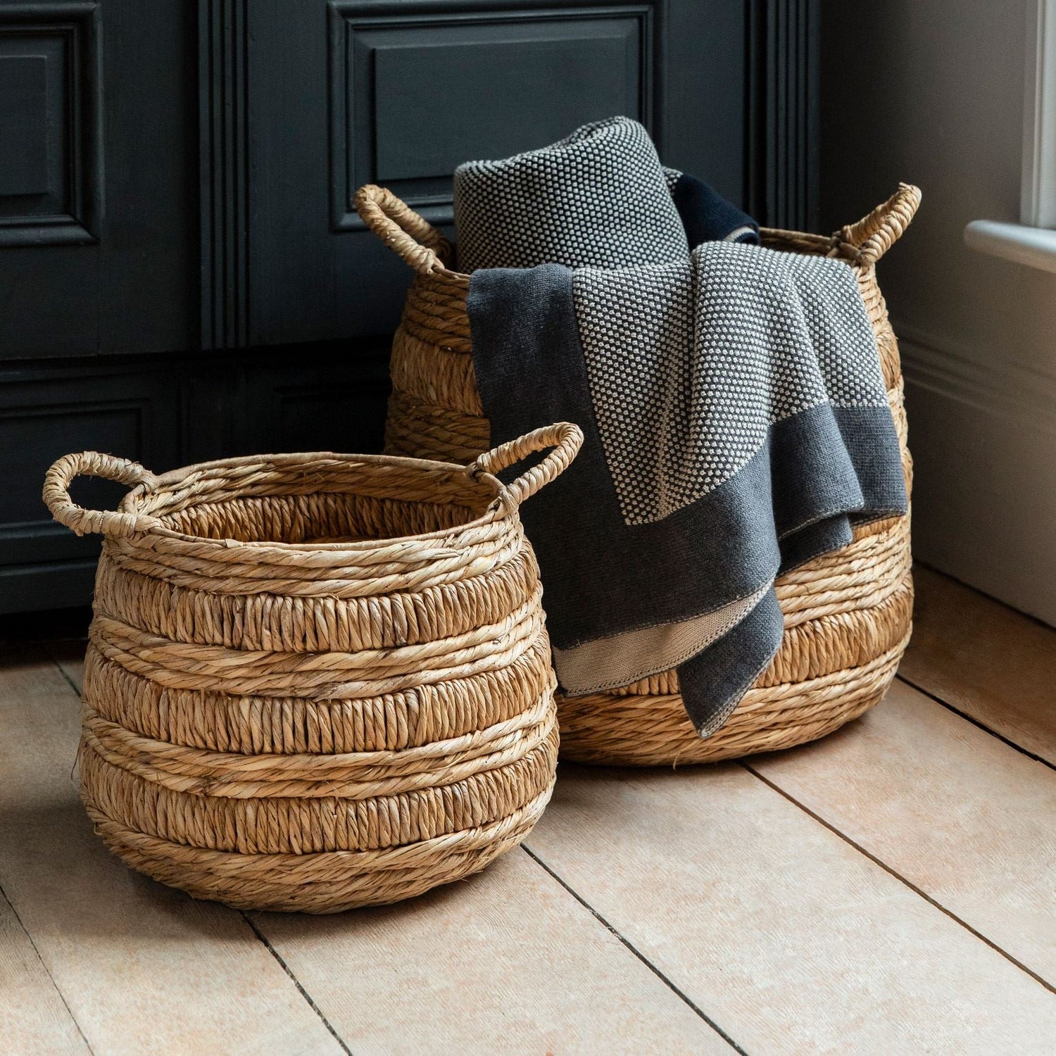 Set Of 2 Round Woven Storage Baskets - Bilberry