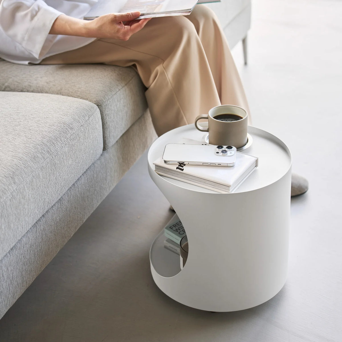Side Table with Hidden Storage & Castors