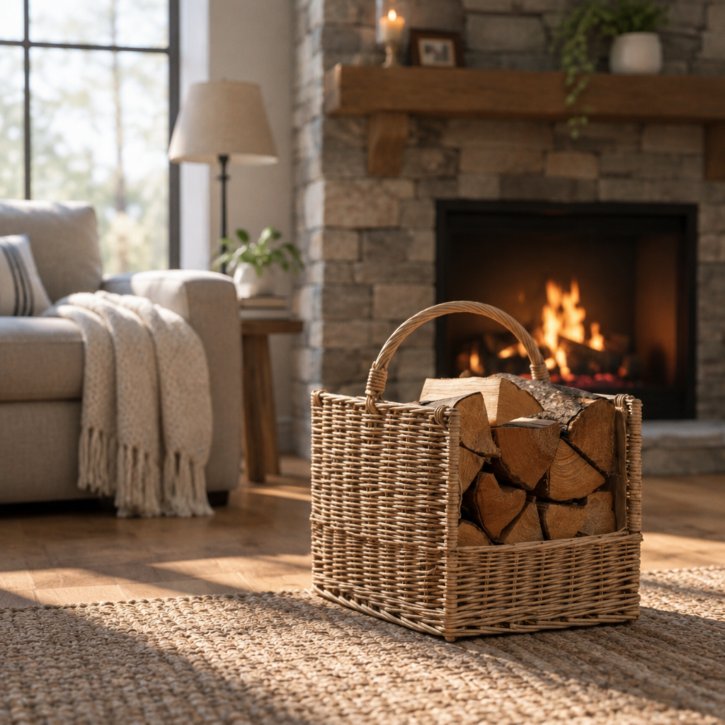 Handmade Contemporary Log Basket With Lining