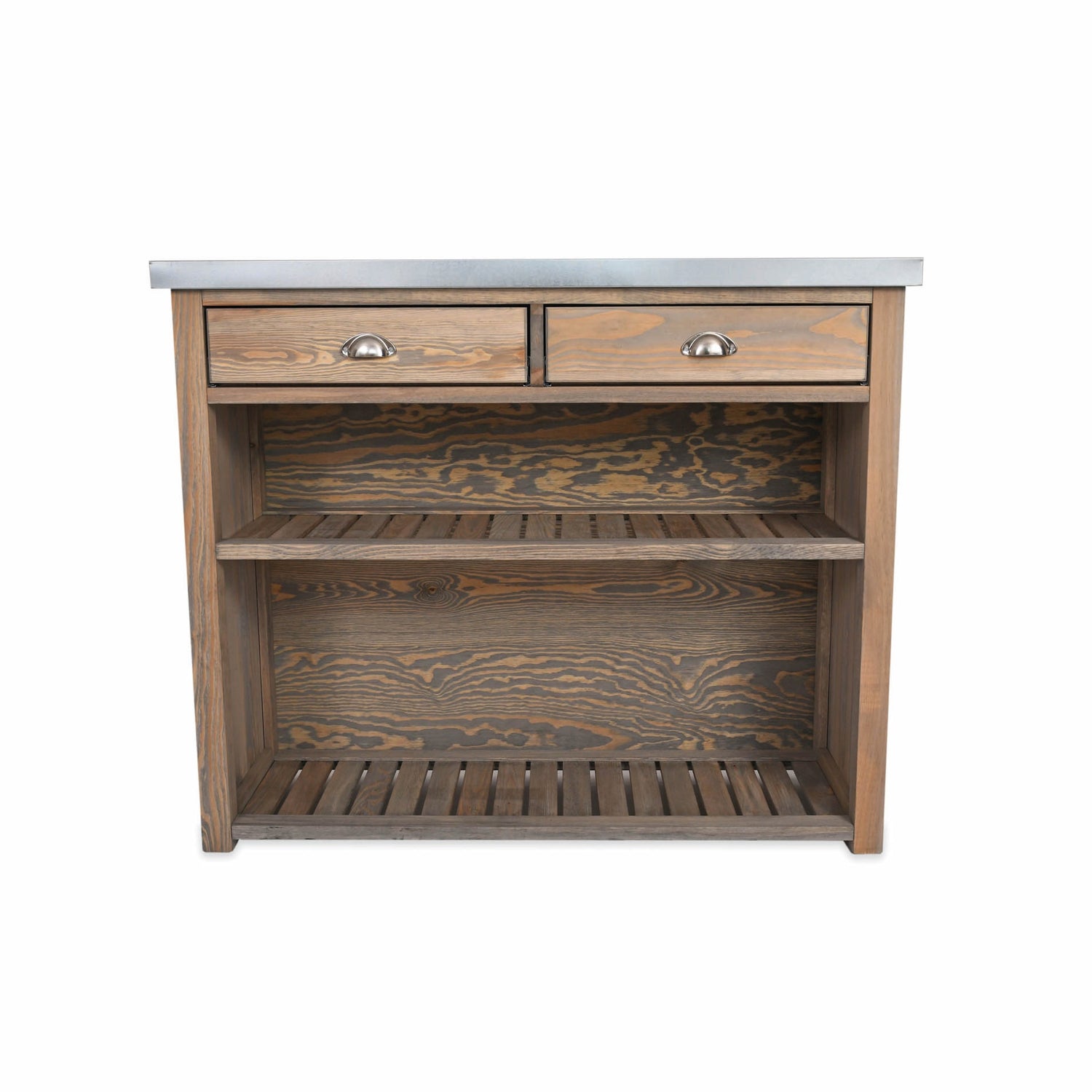 Wooden cabinet with zinc top on a white background