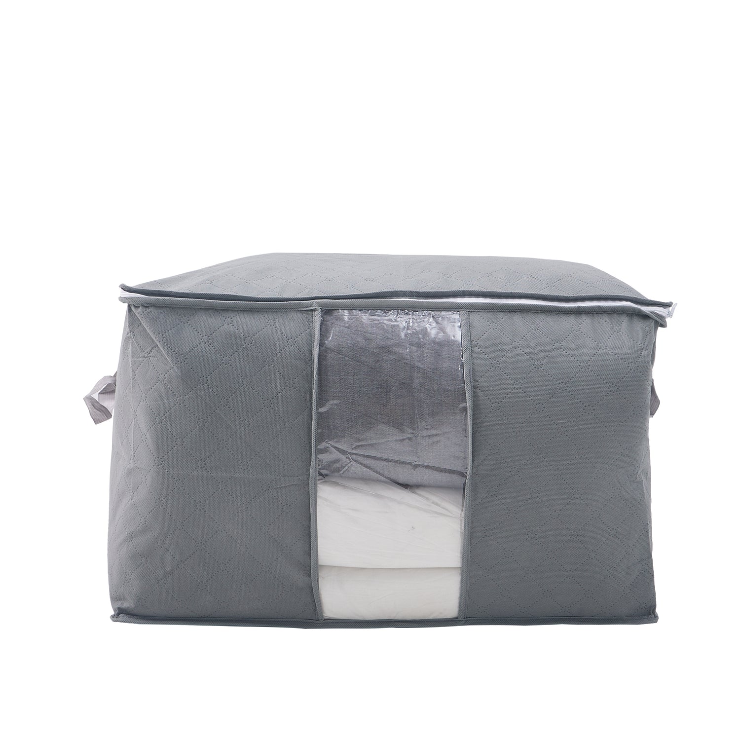 grey storage box for storing clothing and bedding
