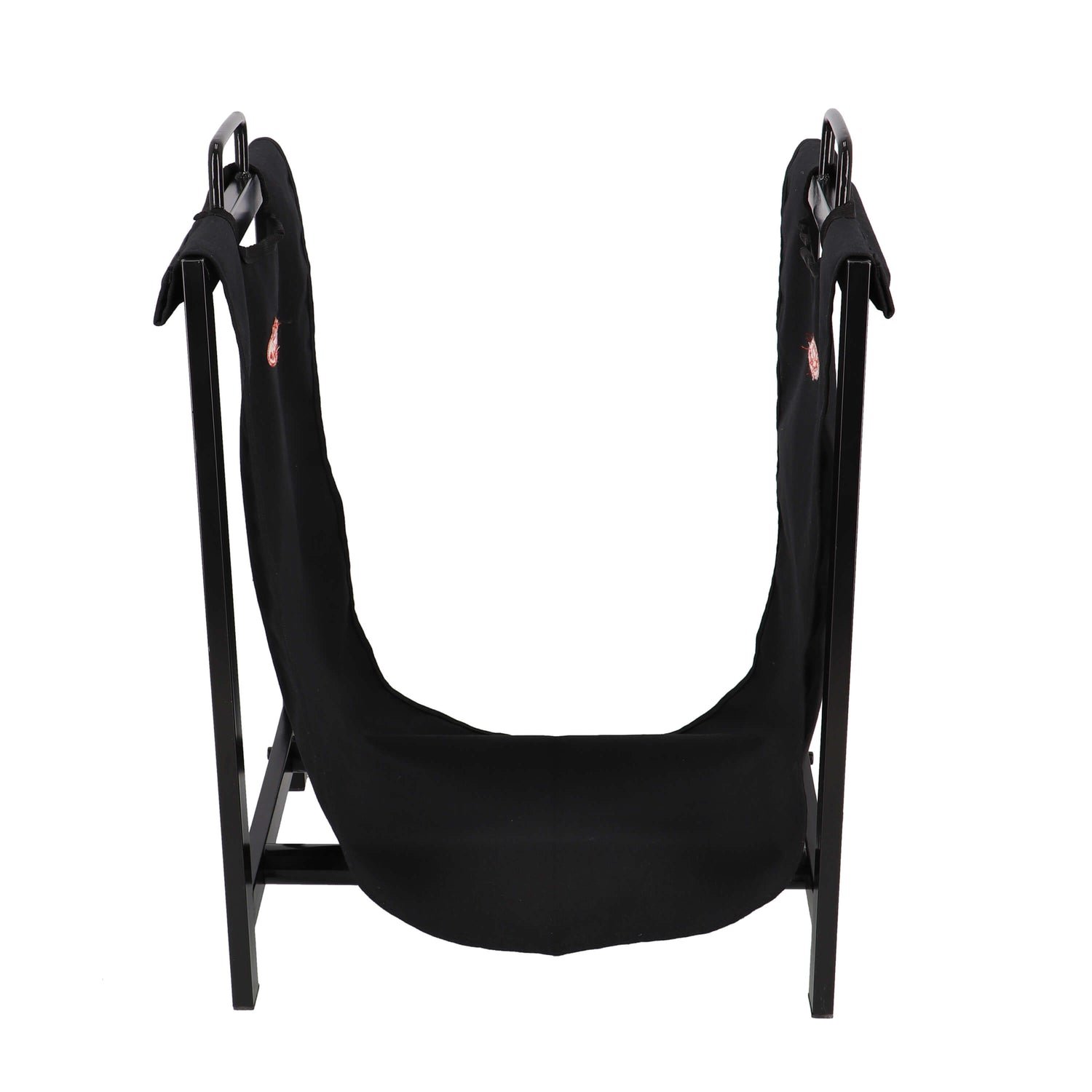 Black log hammock with straps on a white background