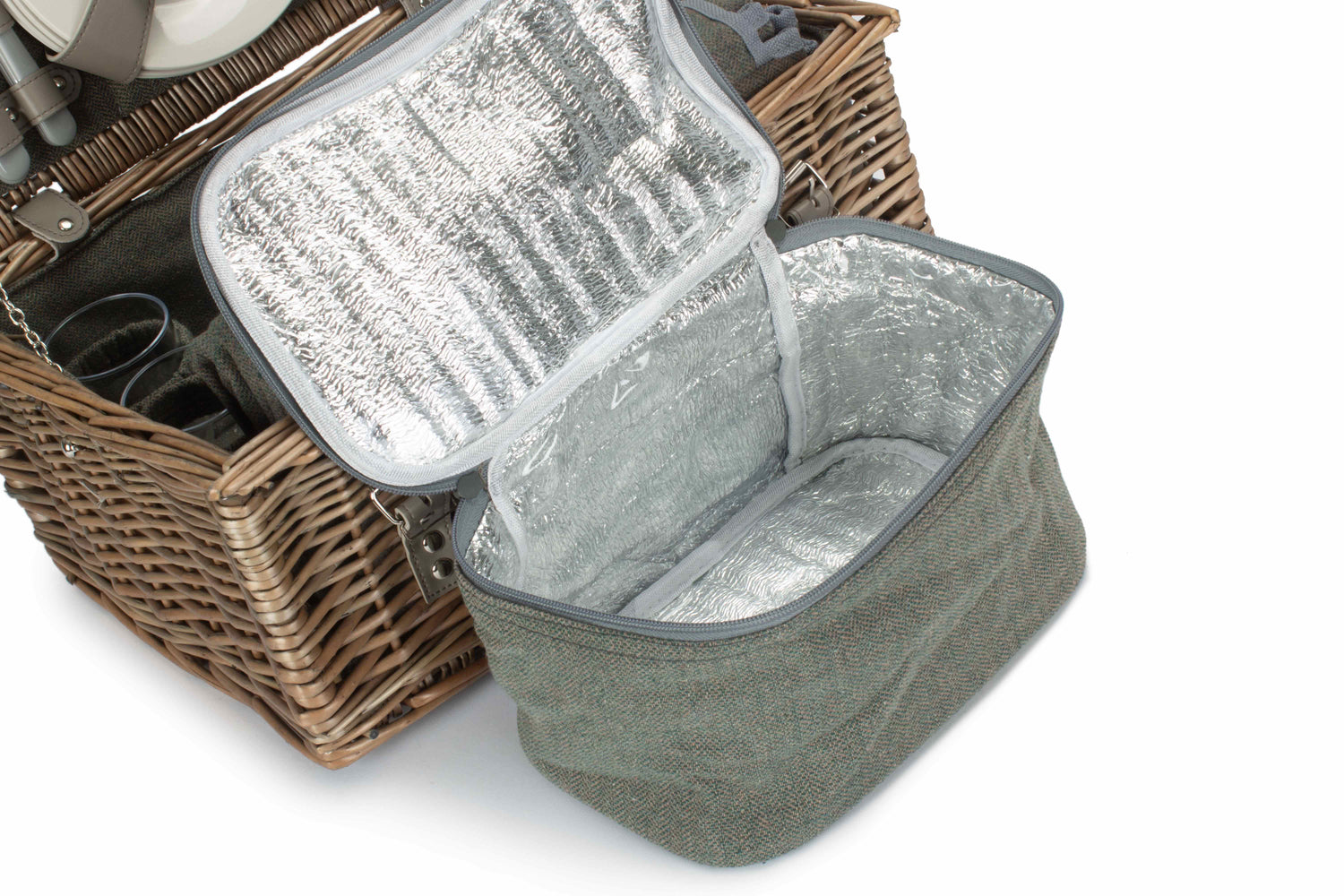 4 Person Picnic Hamper Green Tweed