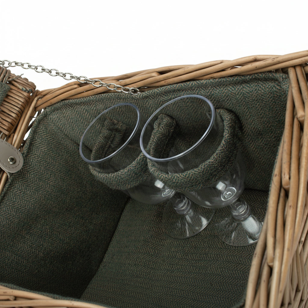 4 Person Picnic Hamper Green Tweed
