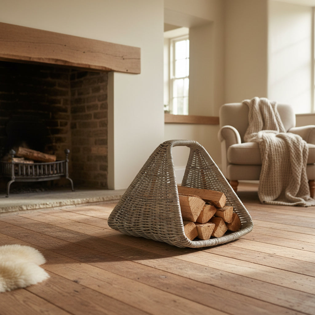 Large Hand Crafted Rattan Log Holder