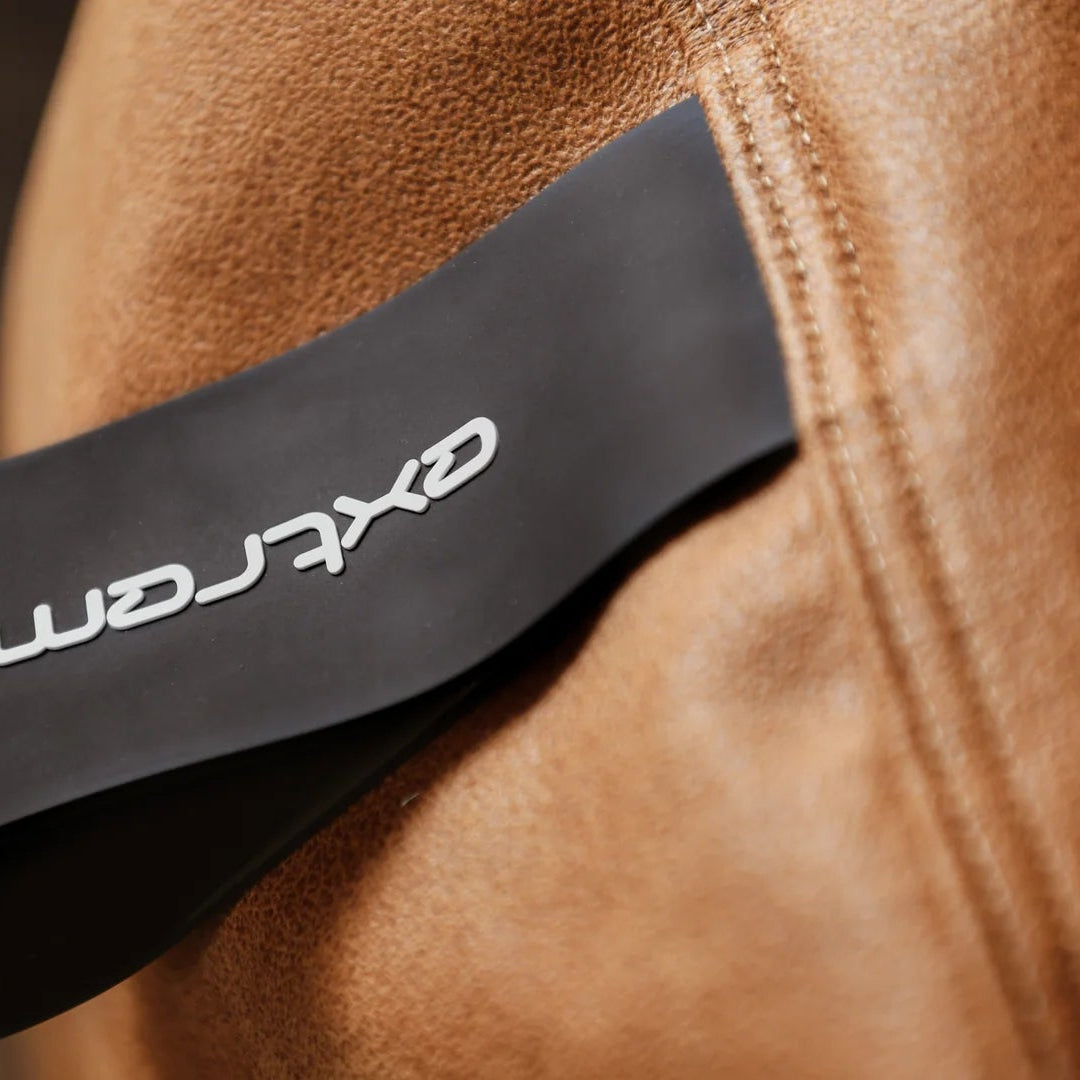 Black headstall with a brand logo on a horse's head