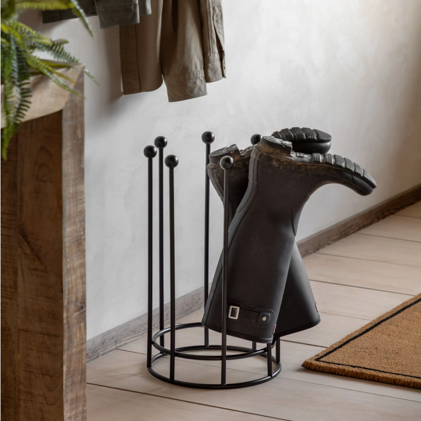 4-Pair Black Iron Boot Rack