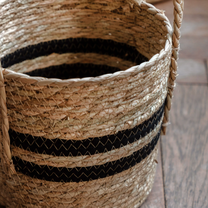 Set of 4 Black Stripe Woven Baskets