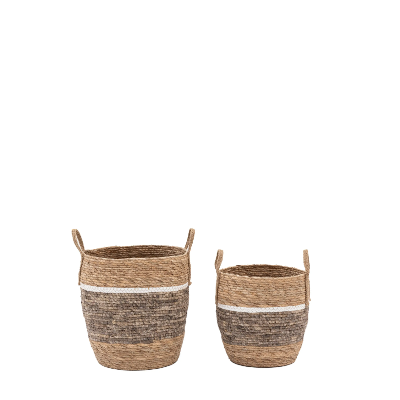 Woven Storage Baskets with Contrast Stripes – Set of 2