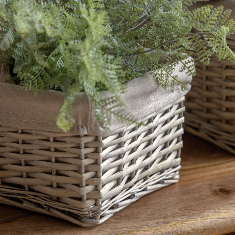 Grey Lined Wicker Storage Baskets – Set of 3