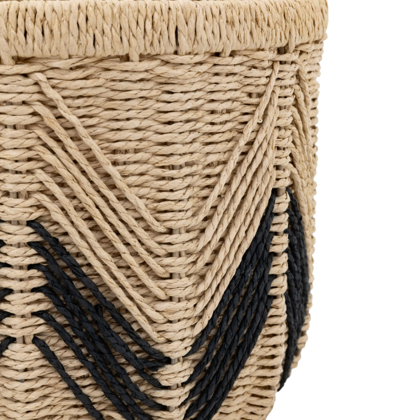 Natural & Black Woven Storage Baskets – Set of 3