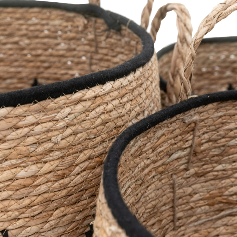 Natural & Black Woven Seagrass Storage Baskets – Set of 3