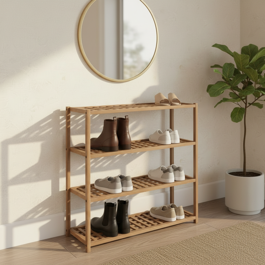 4 Tier Walnut Wooden Shoe Rack - Not A Boring Box