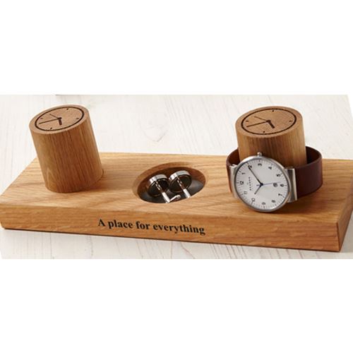 Solid Oak Watch Stand & Cufflink Tray - Not A Boring Box