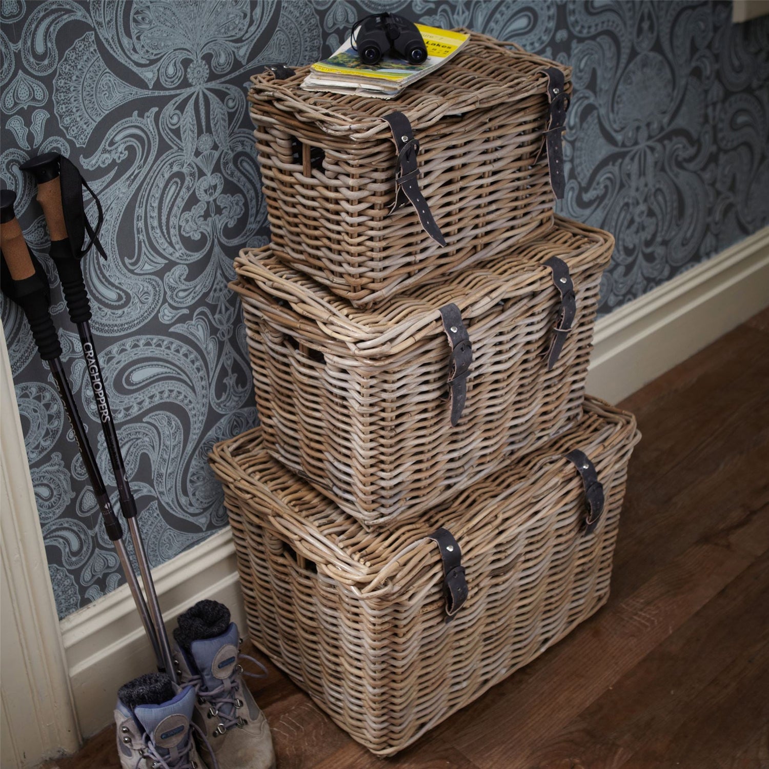 Set Of 3 Fisherman'S Wicker Baskets