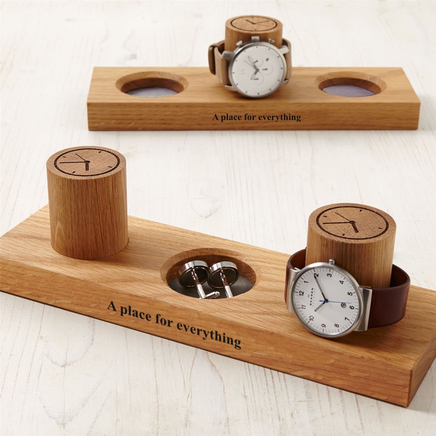 Solid Oak Watch Stand & Cufflink Tray - Not A Boring Box