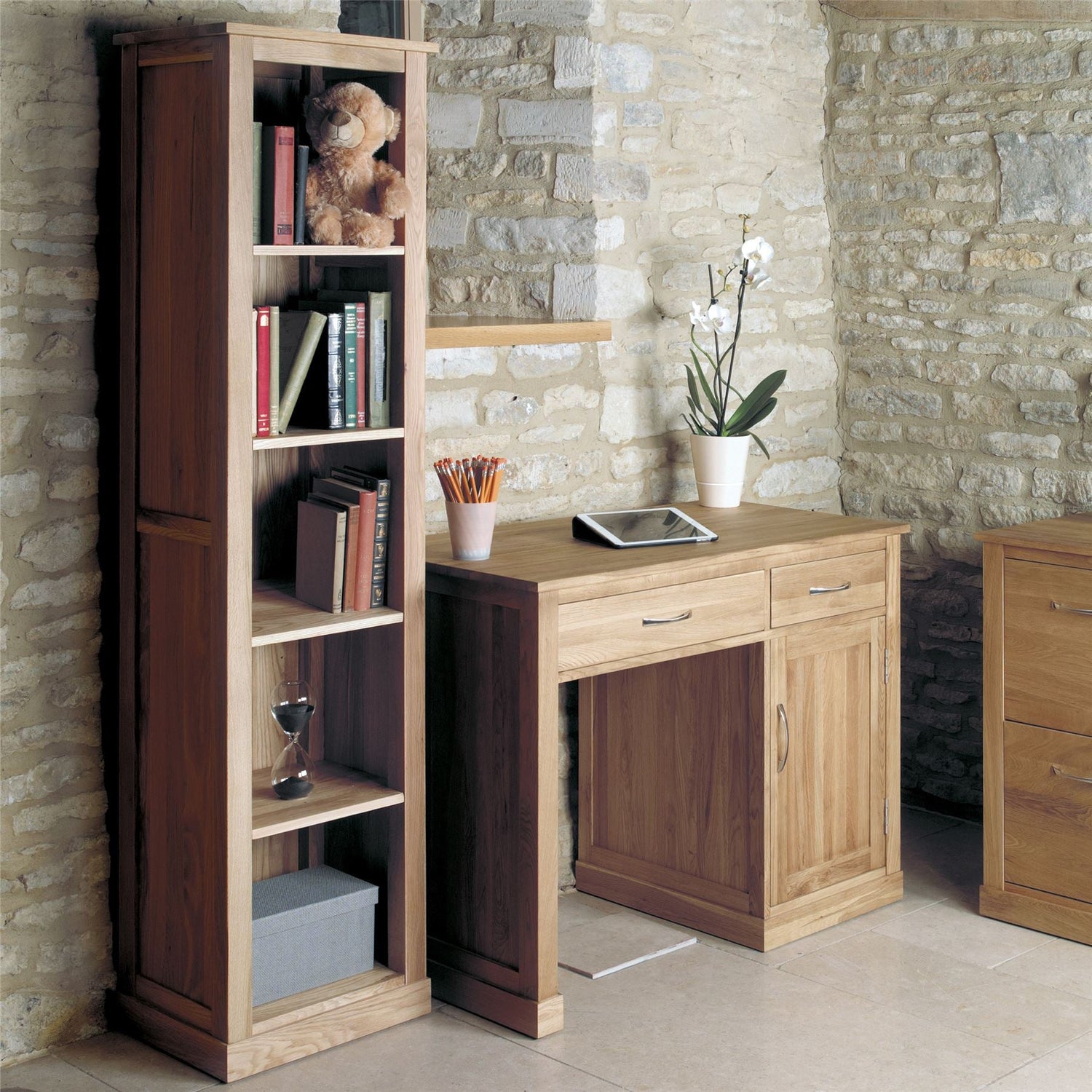 Solid Oak Narrow Bookcase - Mobel