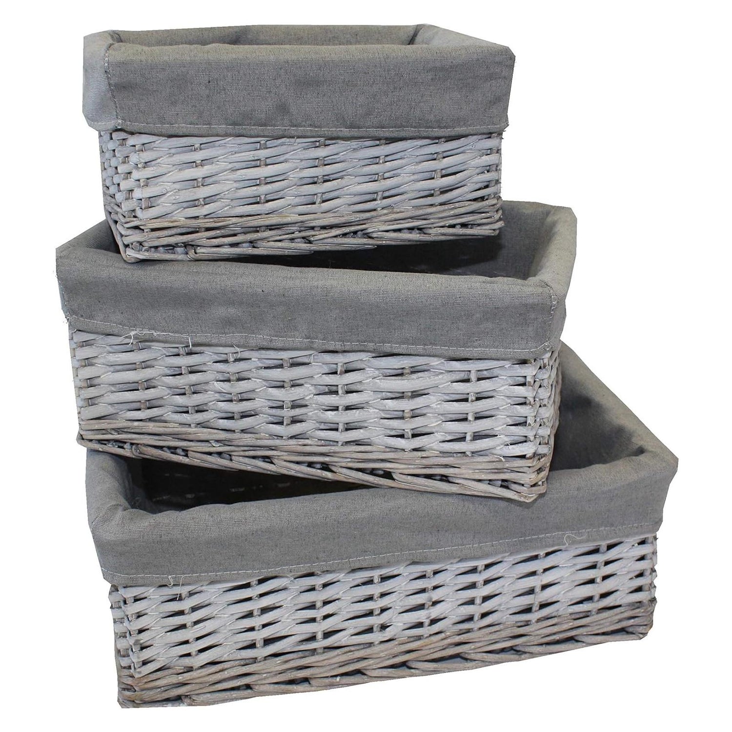 Lined Wicker Storage Baskets - Set Of 3