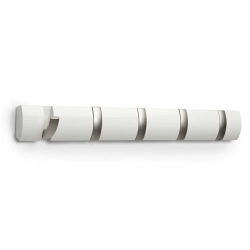 Flip 5 Coat Hook- White & Nickel - Not A Boring Box