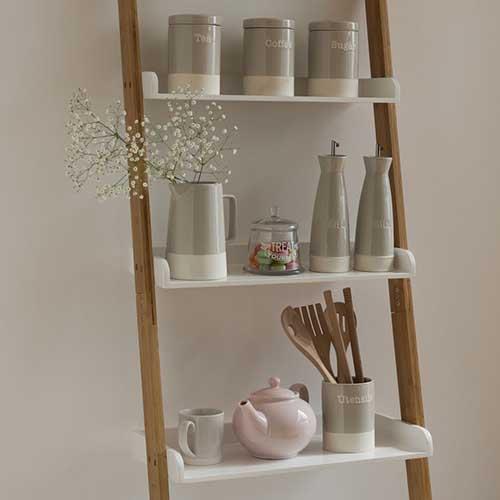 Nostra Bamboo & Gloss White Shelf Ladder - Not A Boring Box
