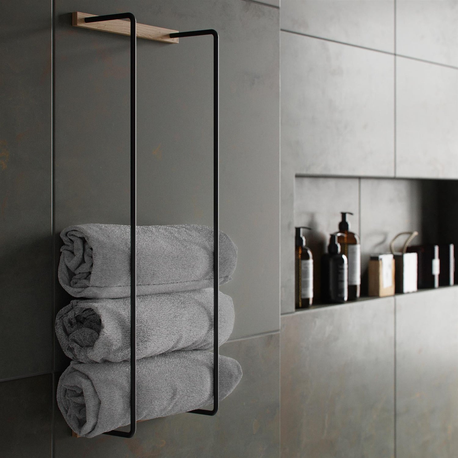 Wall Mounted Towel Rail - Oiled Oak