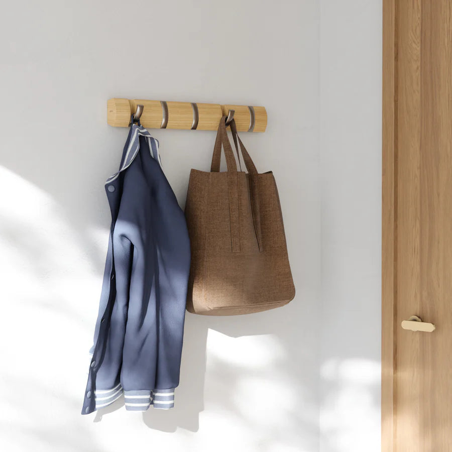 Flip 5 Coat Hook- Natural Light Wood & Nickel