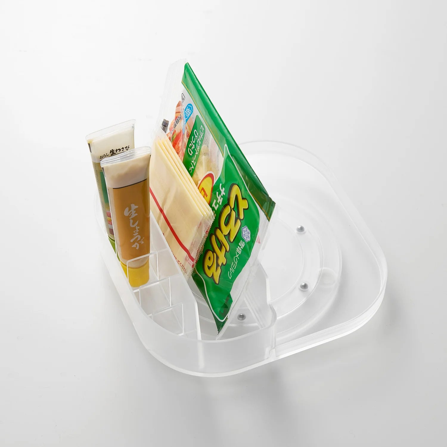 Slim Rotating Fridge Storage Tray with Compartments
