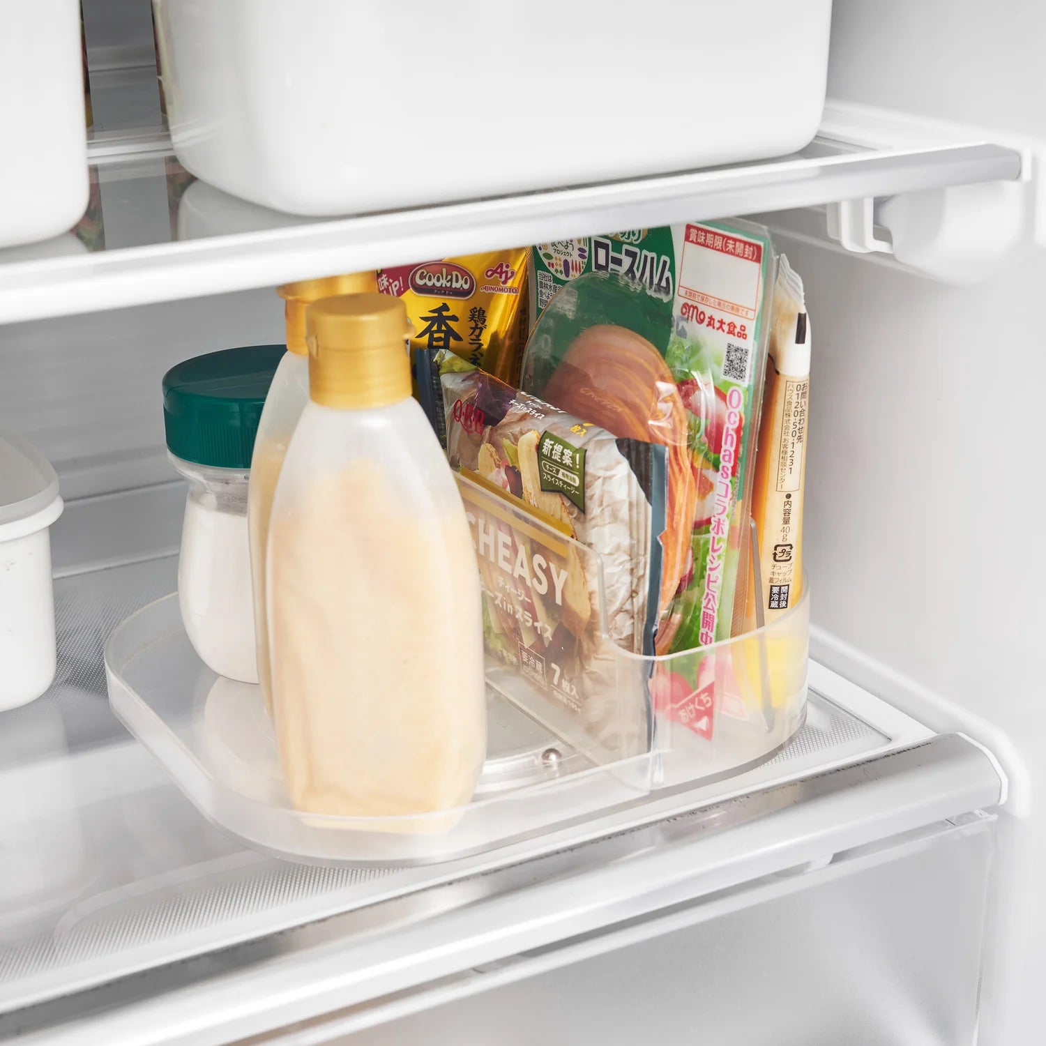 Slim Rotating Fridge Storage Tray with Compartments