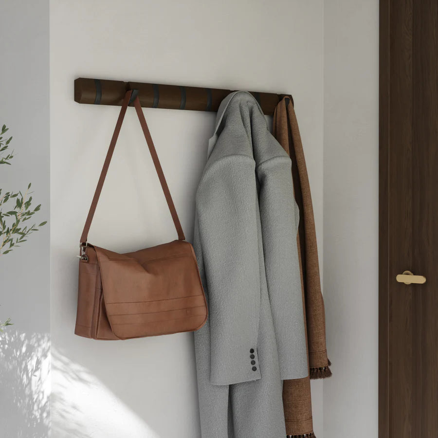 Flip Coat Hook XL- Walnut & Black - Not A Boring Box