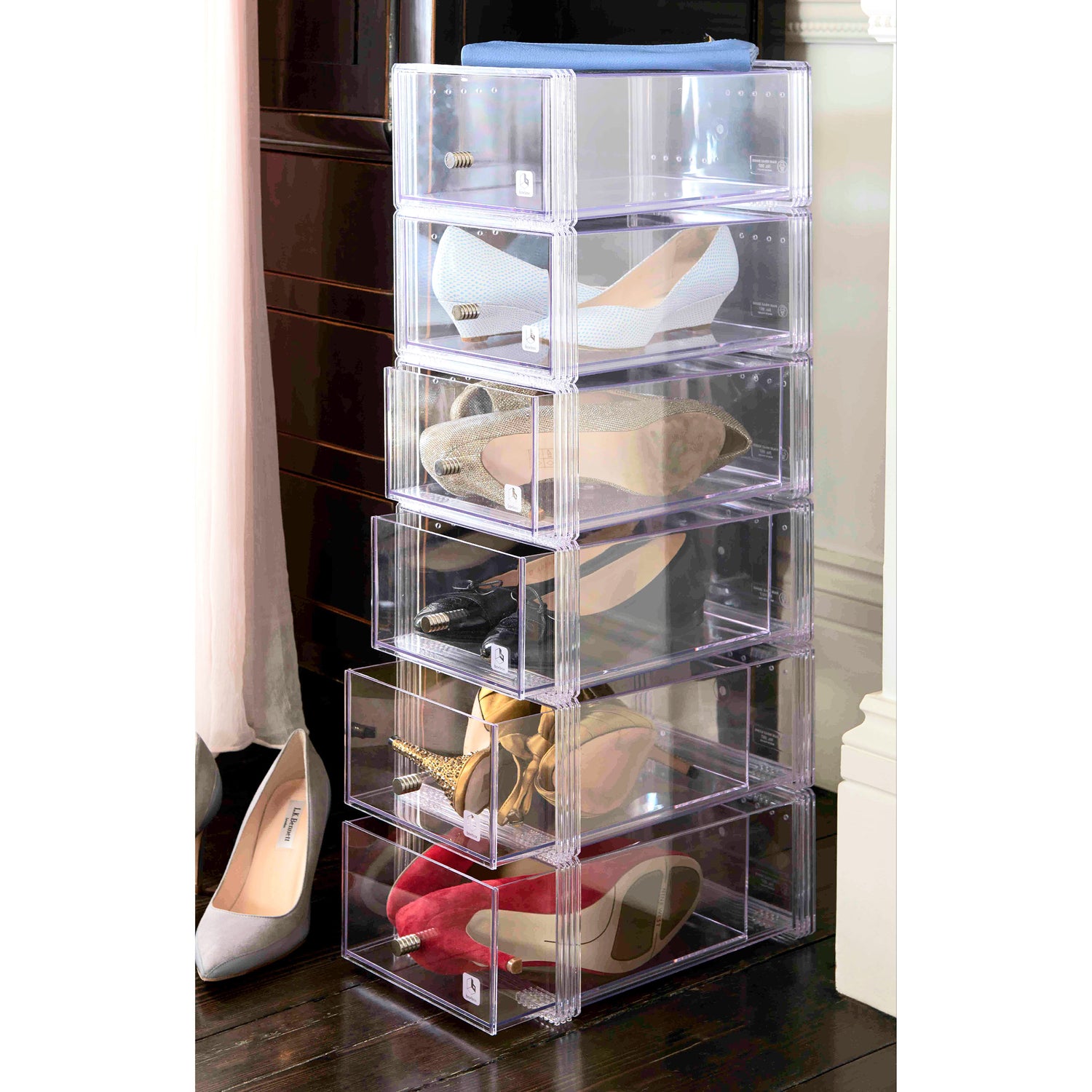 Stackable Shoe Drawer With Chrome Handle 6 Pack Large