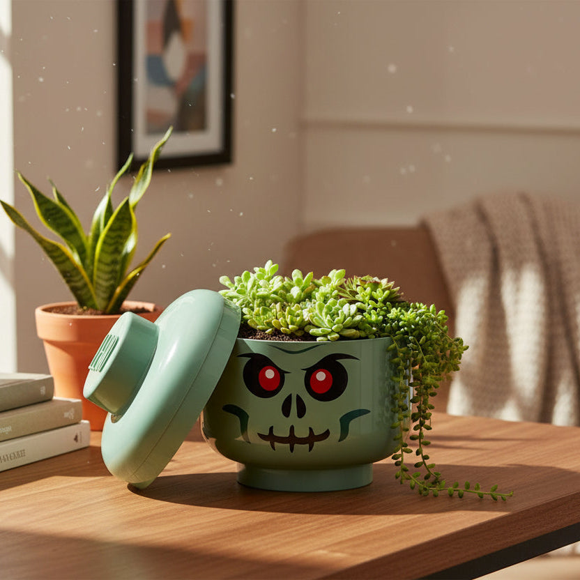 Giant Lego Storage Head Large Spooky Green Skeleton