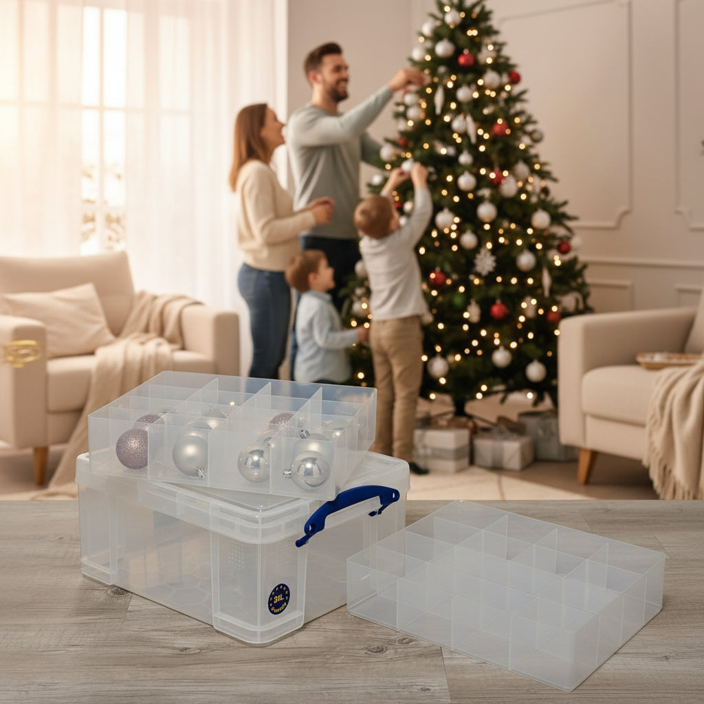 Christmas Decoration Storage Box 21 Litre With Trays - Not A Boring Box