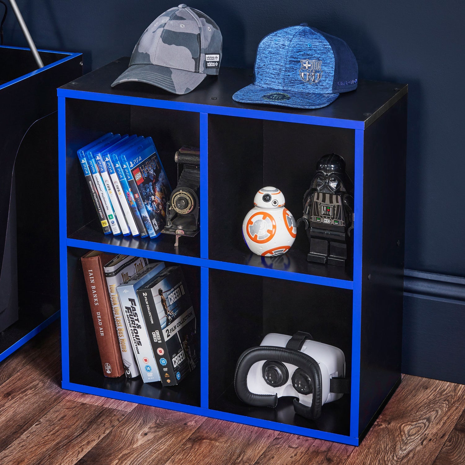 4 Cube Storage Unit Black And Blue - Not A Boring Box